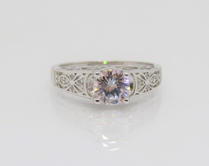 Vintage Sterling Silver White Topaz Filigree Ring Size 7