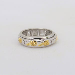 Vintage Sterling Silver Two Tone Clover Band Ring Size 7