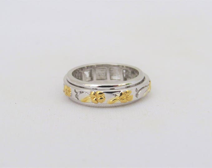 Vintage Sterling Silver Two Tone Clover Band Ring Size 7