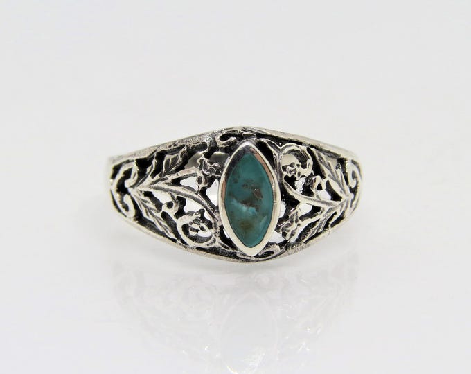 Vintage Sterling Silver Turquoise Filigree Ring Size 7