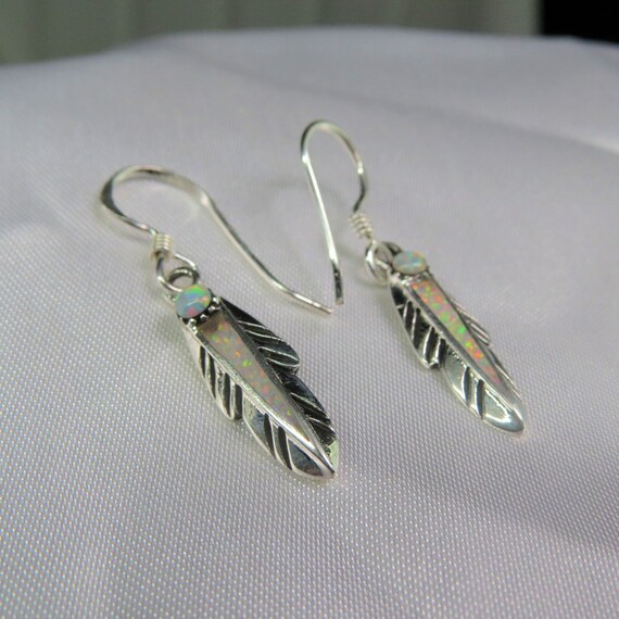 Vintage Sterling Silver Fire Opal Feather Earring… - image 2