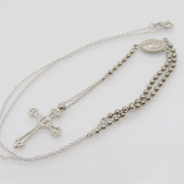 Vintage Sterling Silver Rosary Chain Necklace 22''