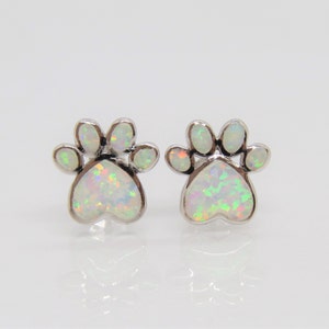 Sterling Silver White Opal Paw Earrings