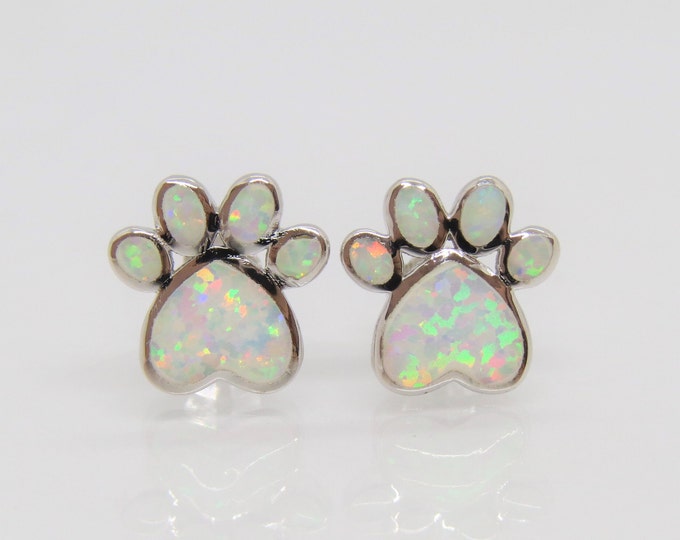 Sterling Silver White Opal Paw Earrings