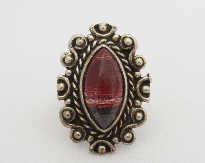 Vintage Sterling Silver Natural Jasper Heavy Dome Ring Size 8.75