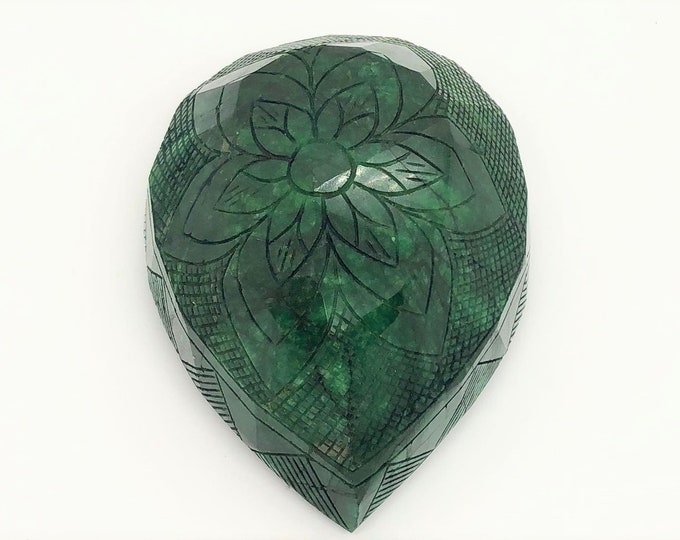 Vintage Natural Emerald Carved Floral Statue , Paperweight, Loose Gemstone 2,072Grams