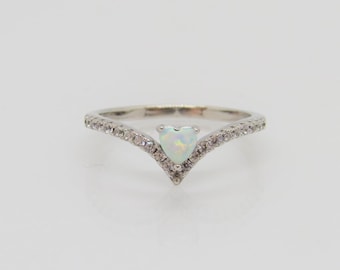 Vintage Sterling Silver White Opal & White Topaz Pointed V Ring Size 8