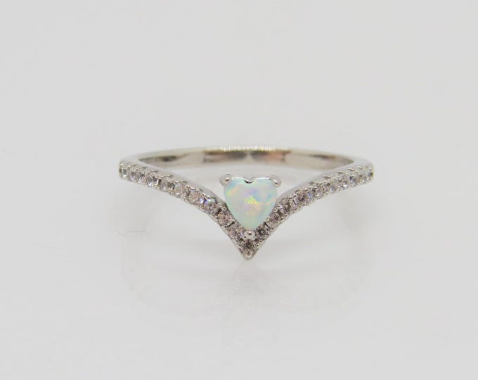 Vintage Sterling Silver White Opal & White Topaz Pointed V Ring Size 8