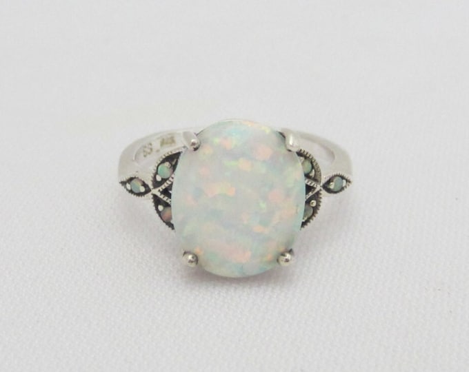 Sterling Silver White Opal Ring Size 9
