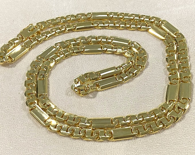 Vintage 14K Solid Yellow Gold Figaro Link Chain Necklace Heavy Gold Chain 31''