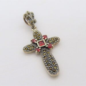 Vintage Sterling Silver Garnet & Marcasite Cross Pendant - Etsy