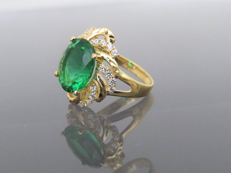 Vintage 18K Solid Yellow Gold Emerald & White Topaz Ring Size - Etsy