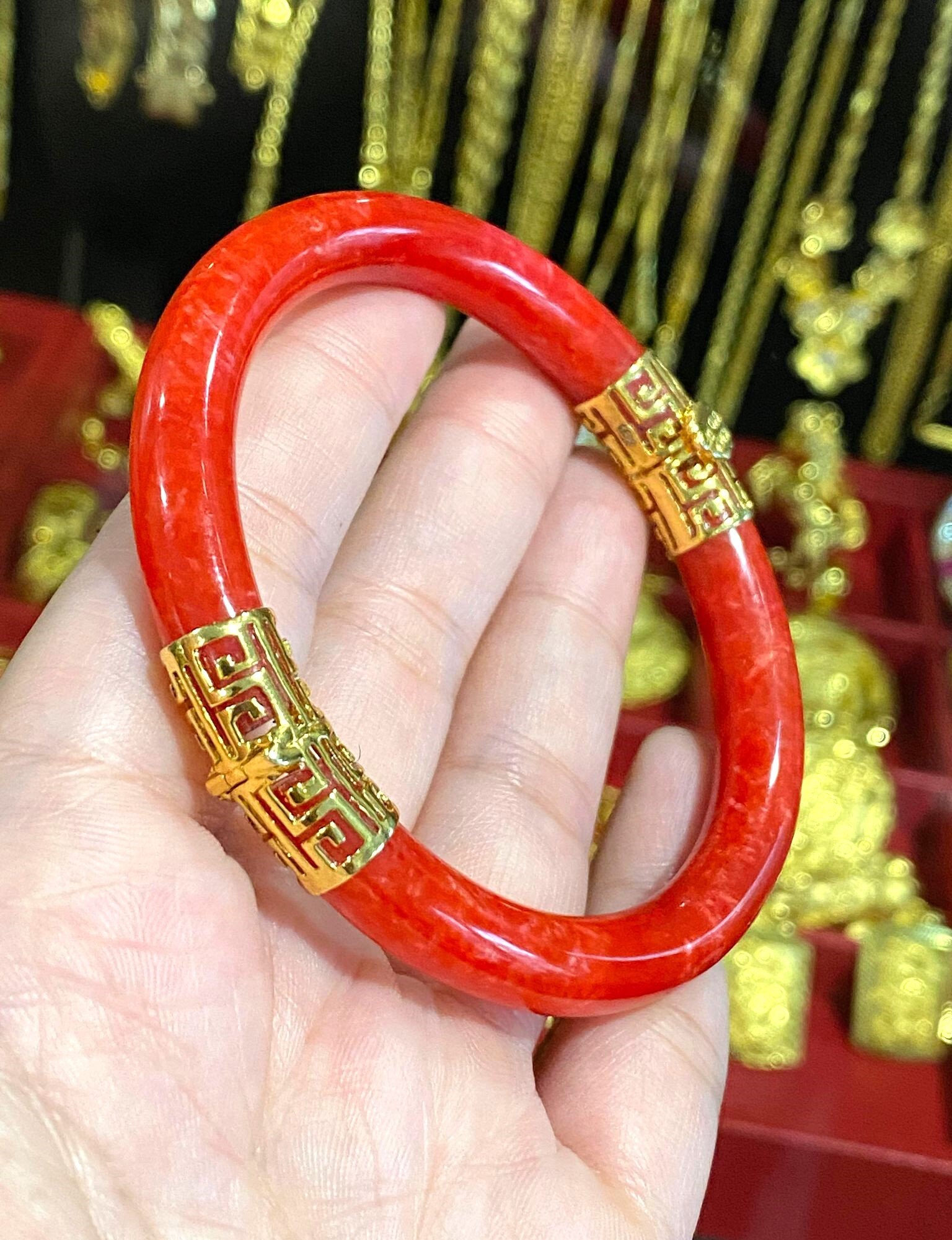 Amazon.com: ZHOU LIU FU 24K Gold Bracelet Jade Stretch