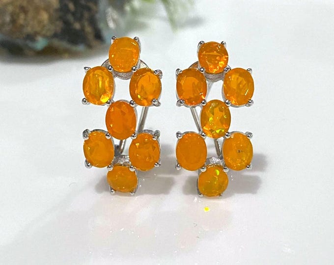 Vintage Sterling Silver 4.90cts Natural Orange Fire Opal Earrings.