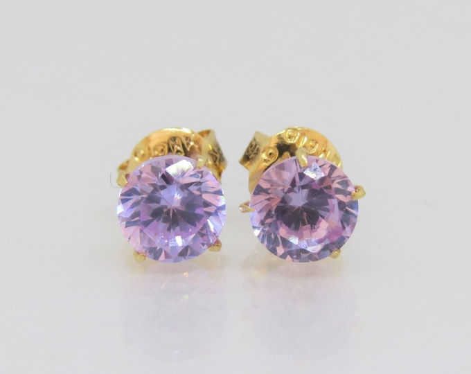 Vintage 18K Solid Yellow Gold 1.70ct Round cut Lavender Pink Color Change Earrings