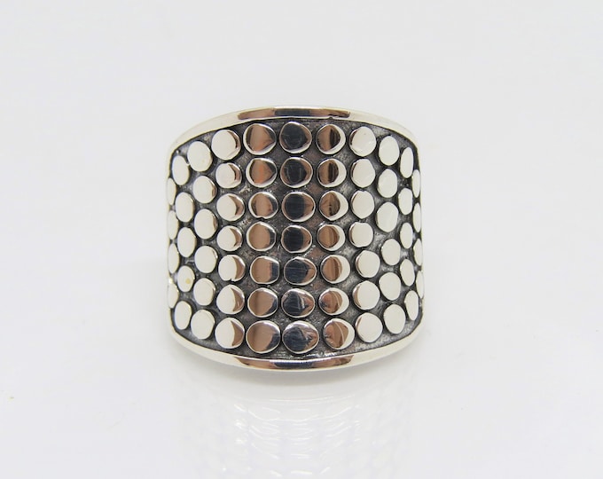 Vintage Sterling Silver Dots Wide Dome Ring Size 8.5