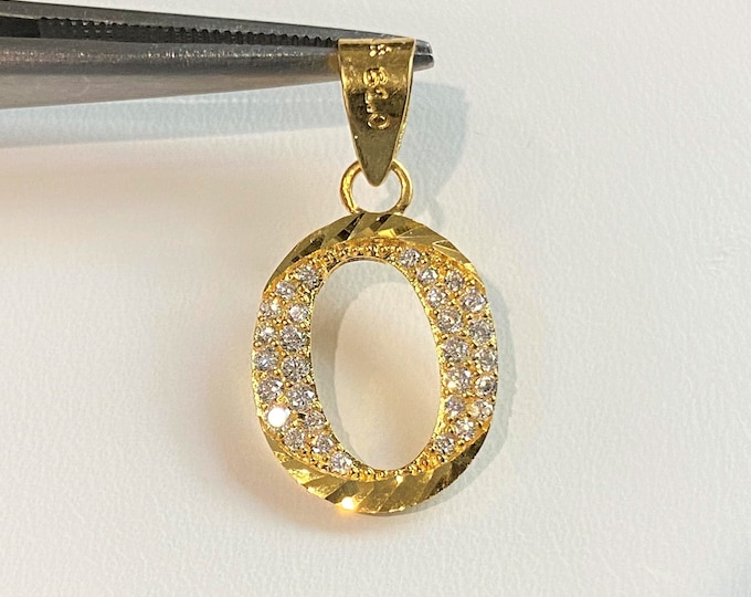 Vintage 15K 610 Letter O White Topaz Pave Pendant