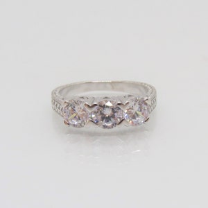 Vintage Sterling Silver White Topaz Three Stone Ring Size 9