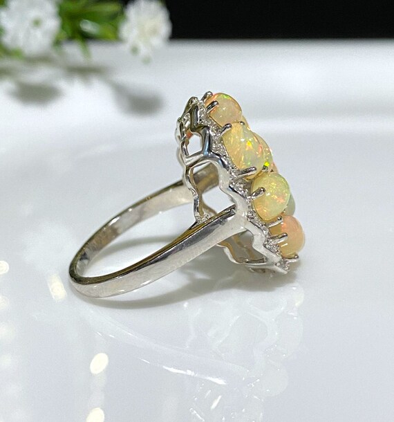 Vintage Sterling Silver Natural Fire Opal & White… - image 3
