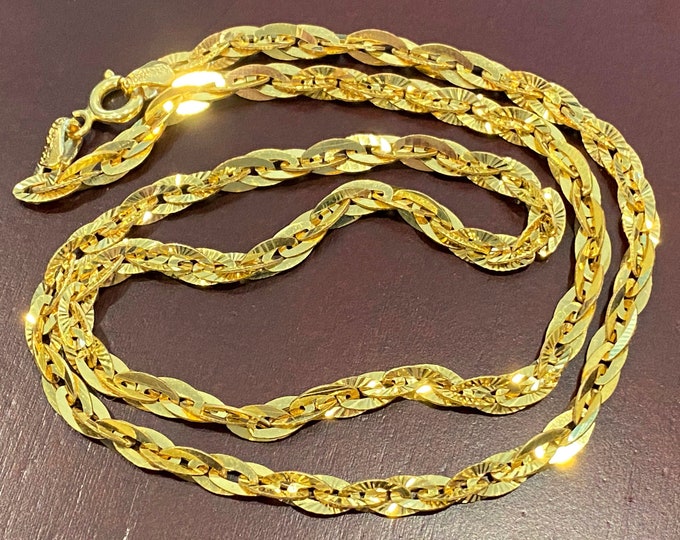 18K Solid Gold Twisted Link Chain Necklace 17 1/2''
