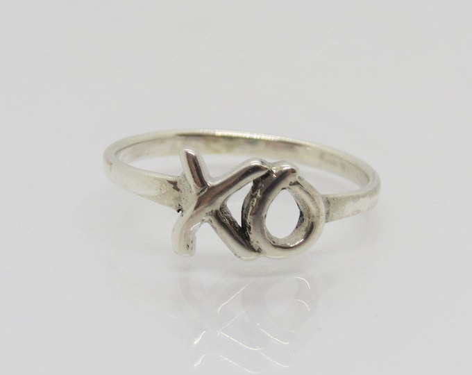 Vintage Sterling Silver Hug & Kisses Ring Size 6