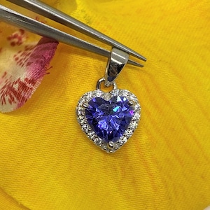 Vintage Sterling Silver Heart cut Tanzanite & White Topaz Pendant.