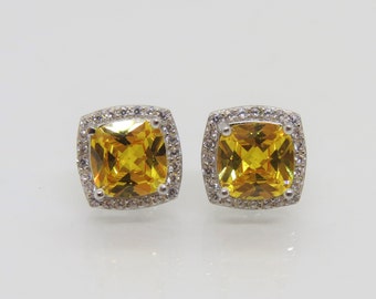 Vintage Sterling Silver Citrine & White Topaz Stud Earrings