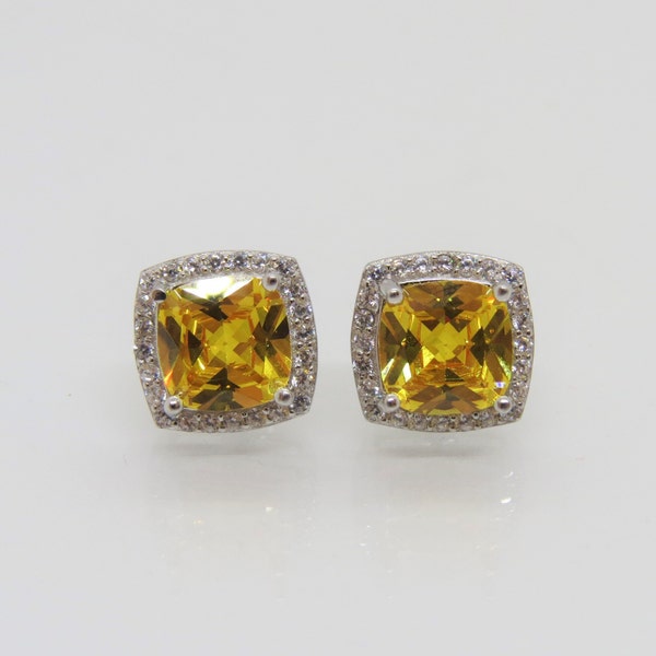 Vintage Sterling Silver Citrine & White Topaz Stud Earrings