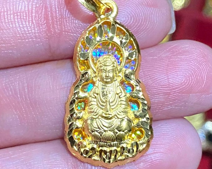 Vintage 24K Yellow Gold Kwan Yin, Quan Yin Charm Pendant