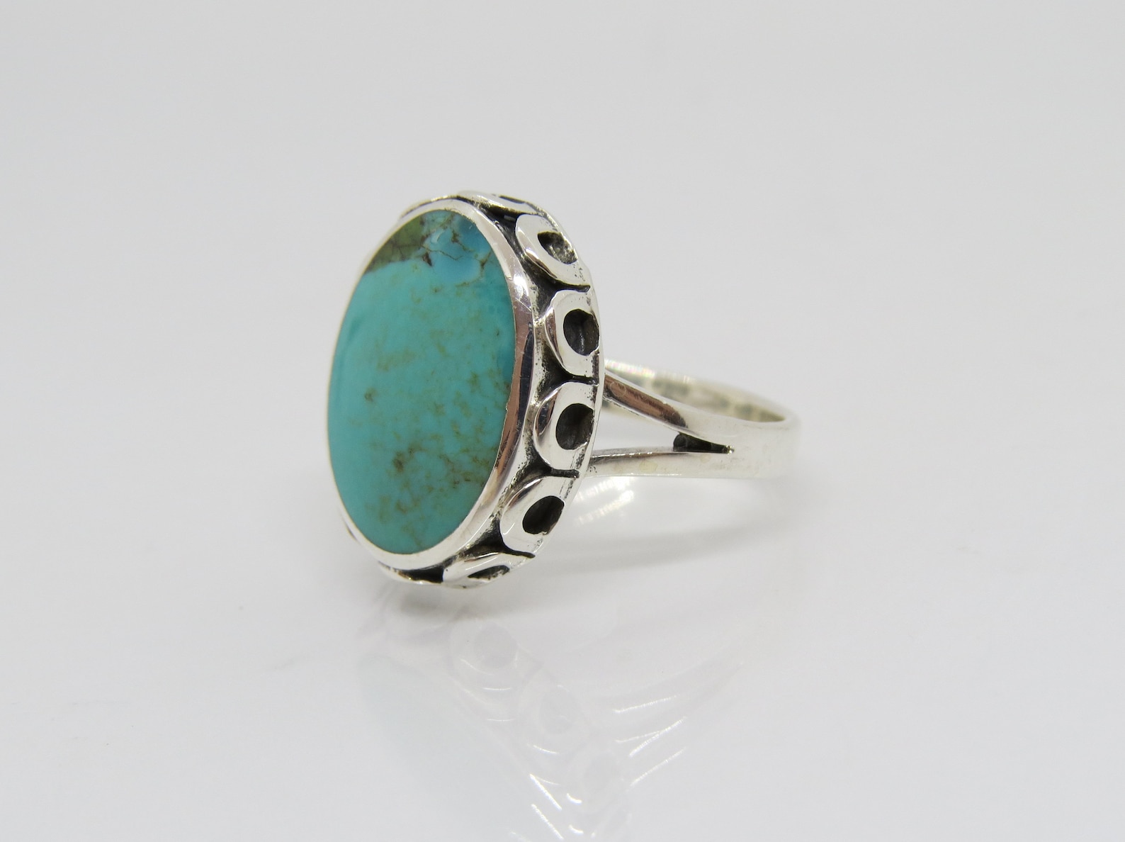 Sterling Ring-Triple Prong Turq Ball Oval main image 1