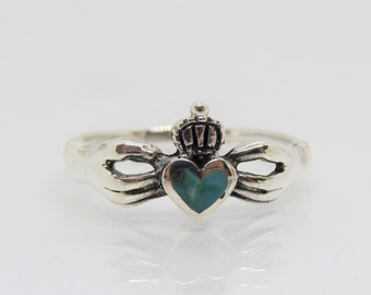 Vintage Claddagh sterlingsilverring i turkos.