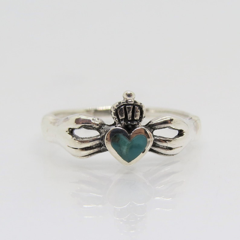 Vintage Claddagh Sterling Silver Turquoise Ring. image 1