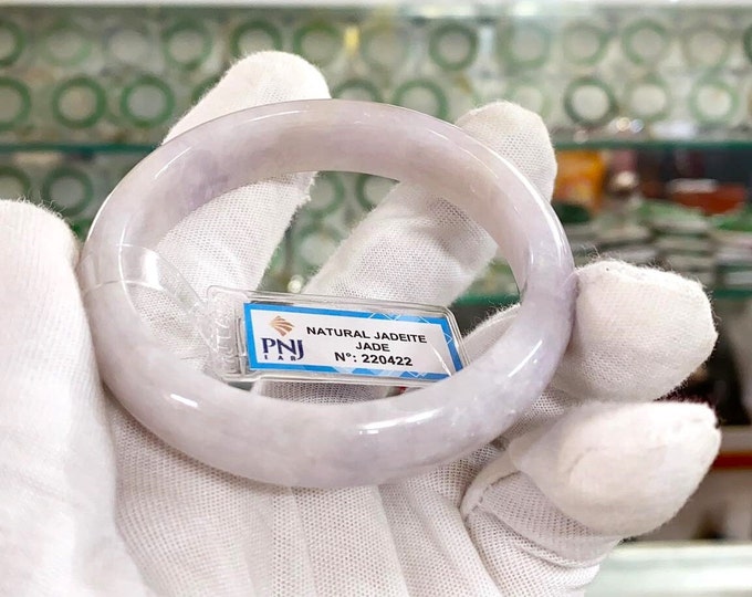 Vintage Translucent Natural Lavender, White Jadeite Jade Bangle Bracelet 56.9MM