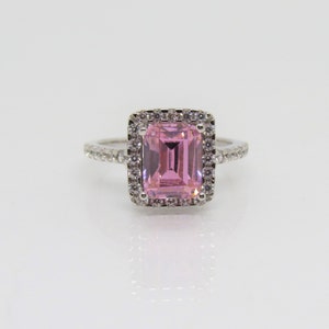 Vintage Sterling Silber Pink Topaz & White Topaz Halo Ring Größe 10