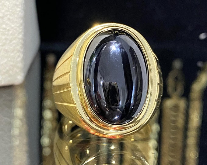 Vintage 15K 610 Gold Black Onyx Cabochon Men's Ring Size 9.5