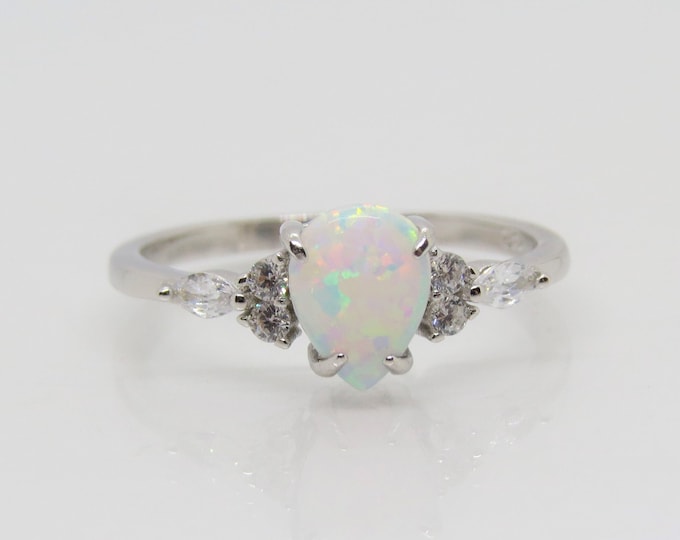 Vintage Sterling Silver White Opal & White Topaz Ring Size 8