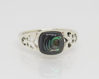 Vintage Sterling Silver Abalone Filigree Ring Size 7