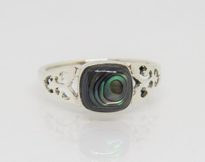 Vintage Sterling Silver Abalone Filigree Ring Size 7