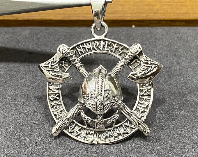 Vintage Sterling Silver Viking's Helmet & Axes Pendant.