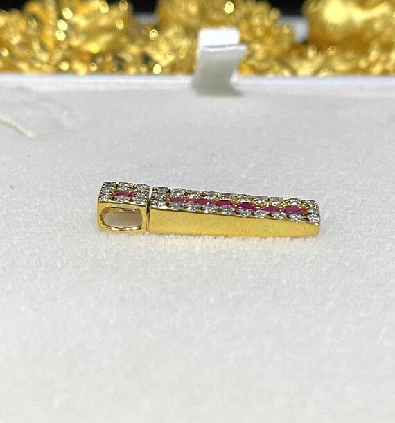 Vintage 14K Solid Gold Ruby, White Topaz Pendant. - image 2