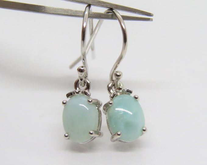 Vintage Sterling Silver Oval Natural Larimar Dangle Earrings