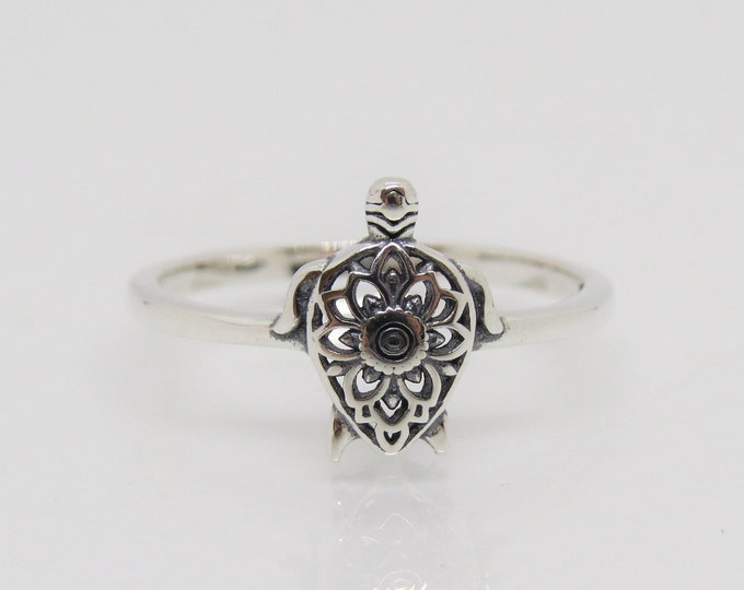 Vintage Sterling Silver Turtle Filigree Ring Size 7