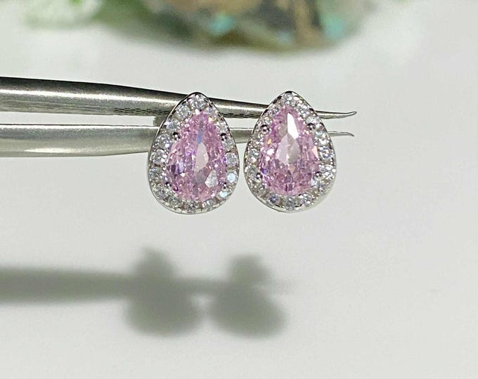 Vintage Sterling Silver Pink Sapphire & White Topaz Earrings