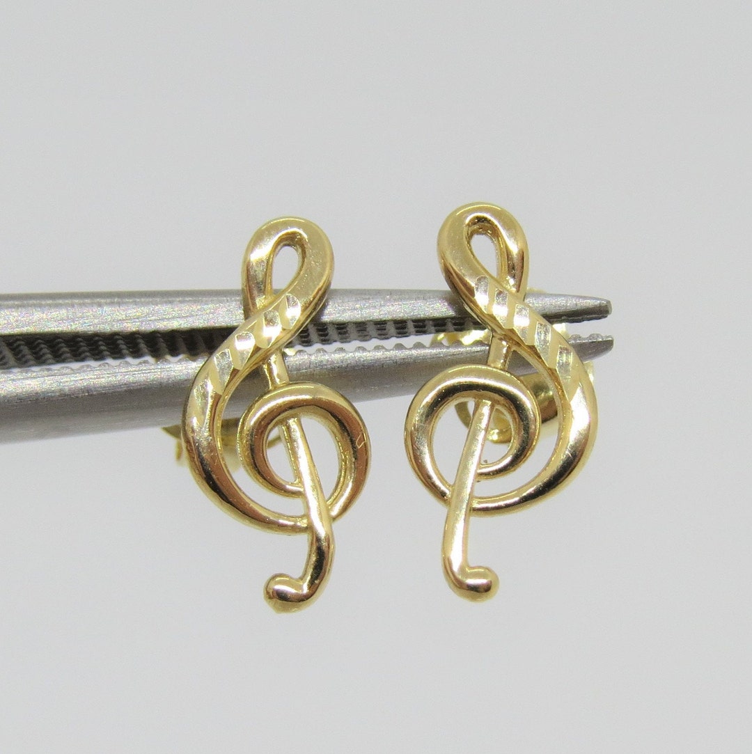 Vintage 14K Solid Yellow Gold Music Note Earrings - Etsy