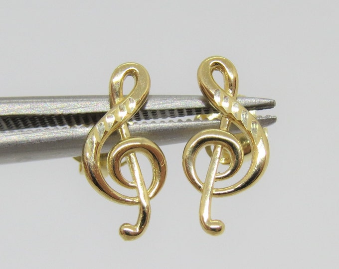 Vintage 14K Solid Yellow Gold Music Note Earrings