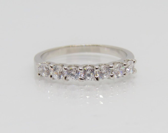 Vintage Sterling Silver White Topaz Wedding Band Ring Size 9