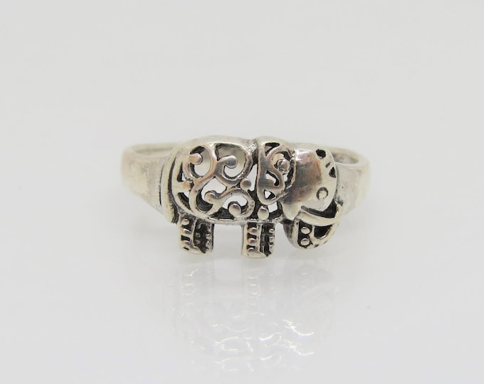 Vintage Sterling Silver Elephant Filigree Dome Ring Size 7