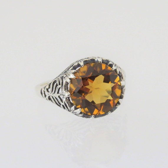 Vintage Sterling Silver Round cut Yellow Citrine … - image 5