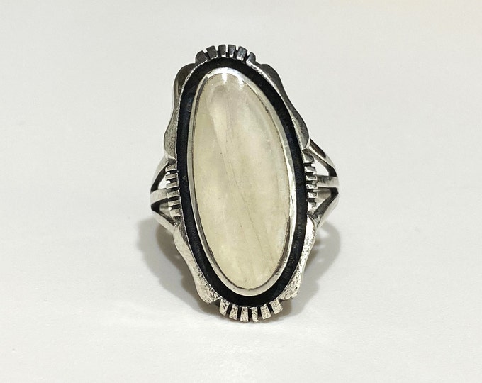 Vintage Sterling Silver Moonstone Long Ring Size 8