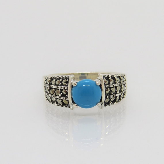 Vintage Sterling Silver Turquoise & Marcasite Ban… - image 1